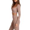 imageLASLULU Womens Sexy Square Neck Crop Top Ribbed Seamless Long Sleeve Workout Tops Halter Neck Athletic YogaSienna