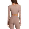 imageLASLULU Womens Sexy Square Neck Crop Top Ribbed Seamless Long Sleeve Workout Tops Halter Neck Athletic YogaSienna
