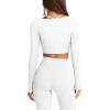 imageLASLULU Womens Sexy Square Neck Crop Top Ribbed Seamless Long Sleeve Workout Tops Halter Neck Athletic YogaWhite