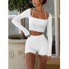 imageLASLULU Womens Sexy Square Neck Crop Top Ribbed Seamless Long Sleeve Workout Tops Halter Neck Athletic YogaWhite