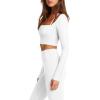 imageLASLULU Womens Sexy Square Neck Crop Top Ribbed Seamless Long Sleeve Workout Tops Halter Neck Athletic YogaWhite