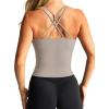 imageLASLULU Womens Sports Bra Strappy High Neck Longline Yoga Running Gym Tops Clothes Padded Workout Tank Tops with Built in BraAlmondine
