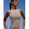 imageLASLULU Womens Sports Bra Strappy High Neck Longline Yoga Running Gym Tops Clothes Padded Workout Tank Tops with Built in BraAlmondine