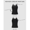 imageLASLULU Womens Sports Bra Strappy High Neck Longline Yoga Running Gym Tops Clothes Padded Workout Tank Tops with Built in BraBlack