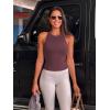 imageLASLULU Womens Sports Bra Strappy High Neck Longline Yoga Running Gym Tops Clothes Padded Workout Tank Tops with Built in BraBurgundy