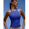 imageLASLULU Womens Sports Bra Strappy High Neck Longline Yoga Running Gym Tops Clothes Padded Workout Tank Tops with Built in BraDazzling Blue
