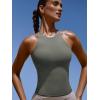 imageLASLULU Womens Sports Bra Strappy High Neck Longline Yoga Running Gym Tops Clothes Padded Workout Tank Tops with Built in BraGrayish Green