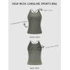 imageLASLULU Womens Sports Bra Strappy High Neck Longline Yoga Running Gym Tops Clothes Padded Workout Tank Tops with Built in BraGrayish Green