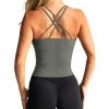 imageLASLULU Womens Sports Bra Strappy High Neck Longline Yoga Running Gym Tops Clothes Padded Workout Tank Tops with Built in BraGrayish Green