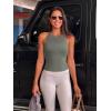 imageLASLULU Womens Sports Bra Strappy High Neck Longline Yoga Running Gym Tops Clothes Padded Workout Tank Tops with Built in BraGrayish Green