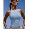 imageLASLULU Womens Sports Bra Strappy High Neck Longline Yoga Running Gym Tops Clothes Padded Workout Tank Tops with Built in BraHaze Blue
