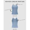 imageLASLULU Womens Sports Bra Strappy High Neck Longline Yoga Running Gym Tops Clothes Padded Workout Tank Tops with Built in BraHaze Blue