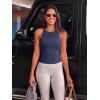 imageLASLULU Womens Sports Bra Strappy High Neck Longline Yoga Running Gym Tops Clothes Padded Workout Tank Tops with Built in BraNavy Blue