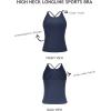 imageLASLULU Womens Sports Bra Strappy High Neck Longline Yoga Running Gym Tops Clothes Padded Workout Tank Tops with Built in BraNavy Blue