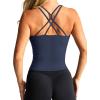 imageLASLULU Womens Sports Bra Strappy High Neck Longline Yoga Running Gym Tops Clothes Padded Workout Tank Tops with Built in BraNavy Blue