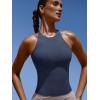 imageLASLULU Womens Sports Bra Strappy High Neck Longline Yoga Running Gym Tops Clothes Padded Workout Tank Tops with Built in BraNavy Blue