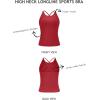 imageLASLULU Womens Sports Bra Strappy High Neck Longline Yoga Running Gym Tops Clothes Padded Workout Tank Tops with Built in BraRed