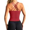 imageLASLULU Womens Sports Bra Strappy High Neck Longline Yoga Running Gym Tops Clothes Padded Workout Tank Tops with Built in BraRed