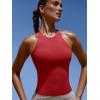 imageLASLULU Womens Sports Bra Strappy High Neck Longline Yoga Running Gym Tops Clothes Padded Workout Tank Tops with Built in BraRed