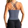 imageLASLULU Womens Sports Bra Strappy High Neck Longline Yoga Running Gym Tops Clothes Padded Workout Tank Tops with Built in BraSlate