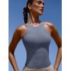 imageLASLULU Womens Sports Bra Strappy High Neck Longline Yoga Running Gym Tops Clothes Padded Workout Tank Tops with Built in BraSlate