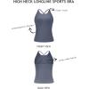 imageLASLULU Womens Sports Bra Strappy High Neck Longline Yoga Running Gym Tops Clothes Padded Workout Tank Tops with Built in BraSlate