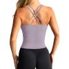 imageLASLULU Womens Sports Bra Strappy High Neck Longline Yoga Running Gym Tops Clothes Padded Workout Tank Tops with Built in BraViolet Verbena