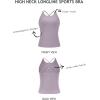 imageLASLULU Womens Sports Bra Strappy High Neck Longline Yoga Running Gym Tops Clothes Padded Workout Tank Tops with Built in BraViolet Verbena