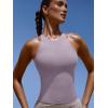 imageLASLULU Womens Sports Bra Strappy High Neck Longline Yoga Running Gym Tops Clothes Padded Workout Tank Tops with Built in BraViolet Verbena