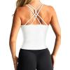 imageLASLULU Womens Sports Bra Strappy High Neck Longline Yoga Running Gym Tops Clothes Padded Workout Tank Tops with Built in BraWhite