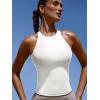 imageLASLULU Womens Sports Bra Strappy High Neck Longline Yoga Running Gym Tops Clothes Padded Workout Tank Tops with Built in BraWhite