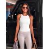 imageLASLULU Womens Sports Bra Strappy High Neck Longline Yoga Running Gym Tops Clothes Padded Workout Tank Tops with Built in BraWhite