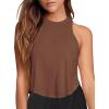 imageLASLULU Womens Crop Tops Sleeveless Workout Tops Halter Neck Flowy Athletic Shirts Cropped Tank Muscle TankCoffee