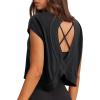 imageLASLULU Womens Open Back Workout Tops Short Sleeve Athletic Top Sleeveless Oversized Wrap Crop Tank Tops Running Gym Yoga TeeBlack