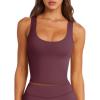 imageLASLULU Womens Sport Bras Long Line Workout Yoga Gym Athletic Tops Clothes Shirts Camisole Padded Crop Tank TopsBurgundy