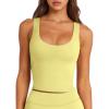 imageLASLULU Womens Sport Bras Long Line Workout Yoga Gym Athletic Tops Clothes Shirts Camisole Padded Crop Tank TopsLemon Yellow