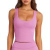 imageLASLULU Womens Sport Bras Long Line Workout Yoga Gym Athletic Tops Clothes Shirts Camisole Padded Crop Tank TopsPink