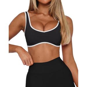imageLASLULU Sexy Sports Bras for Women V Neck Sleeveless Padded Bra Workout Yoga Crop TopBlack