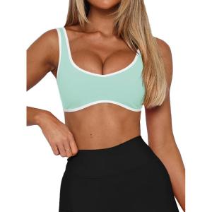 imageLASLULU Sexy Sports Bras for Women V Neck Sleeveless Padded Bra Workout Yoga Crop TopMint Green