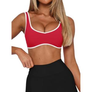imageLASLULU Sexy Sports Bras for Women V Neck Sleeveless Padded Bra Workout Yoga Crop TopRed