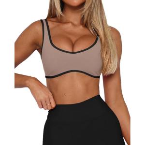 imageLASLULU Sexy Sports Bras for Women V Neck Sleeveless Padded Bra Workout Yoga Crop TopSienna