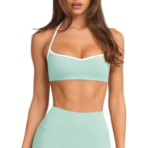 imageLASLULU Womens Adjustable Spaghetti Straps Sports Bra Sweetheart Neck Wireless Padded Workout Yoga Crop TopsMint Green