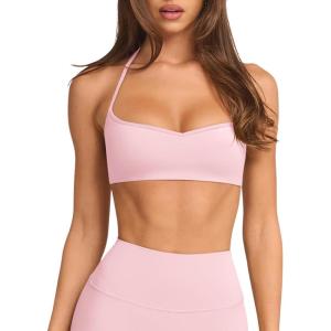 imageLASLULU Womens Adjustable Spaghetti Straps Sports Bra Sweetheart Neck Wireless Padded Workout Yoga Crop TopsPink