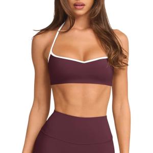 imageLASLULU Womens Adjustable Spaghetti Straps Sports Bra Sweetheart Neck Wireless Padded Workout Yoga Crop TopsRed Wine
