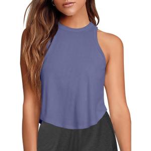 imageLASLULU Womens Crop Tops Sleeveless Workout Tops Halter Neck Flowy Athletic Shirts Cropped Tank Muscle TankBlue Nova