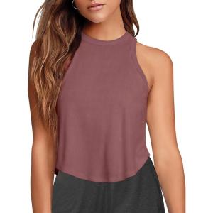 imageLASLULU Womens Crop Tops Sleeveless Workout Tops Halter Neck Flowy Athletic Shirts Cropped Tank Muscle TankHeather Rose