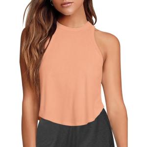 imageLASLULU Womens Crop Tops Sleeveless Workout Tops Halter Neck Flowy Athletic Shirts Cropped Tank Muscle TankPeach Fuzz
