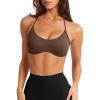 imageLASLULU Womens Sexy Y Back Sports Bra Padded Racerback Spaghetti Strap Workout Yoga Gym Athletic Bras Tops BralettesCoffee