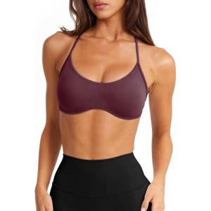 imageLASLULU Womens Sexy Y Back Sports Bra Padded Racerback Spaghetti Strap Workout Yoga Gym Athletic Bras Tops BralettesBurgundy