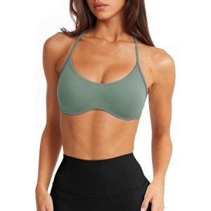 imageLASLULU Womens Sexy Y Back Sports Bra Padded Racerback Spaghetti Strap Workout Yoga Gym Athletic Bras Tops BralettesMist Green